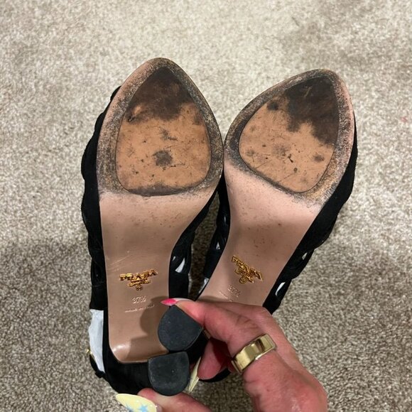 PRADA Cut Out Black Suede Open Toe Cage Heels Size 7.5 - Picture 4 of 6